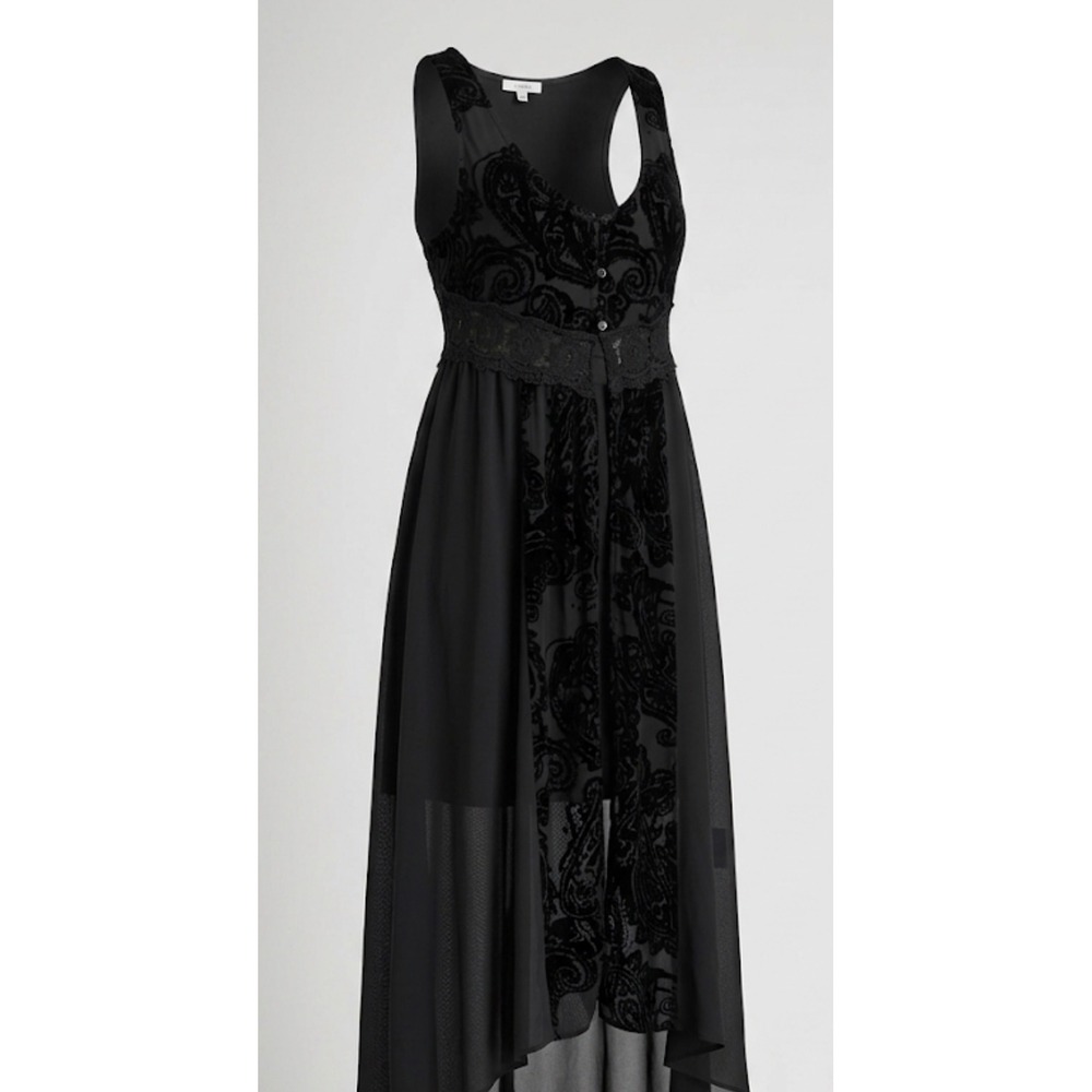 Burnout Velvet black Romantic Goth Sheer Duster Dress Sz XS Witchy Cyber Fairy